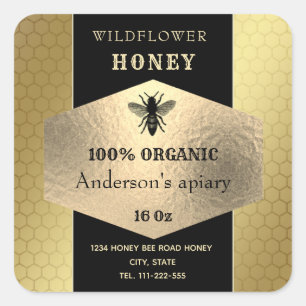 Modern elegant gold bee honey jar label