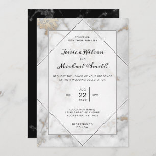 Modern Elegant Gold Black and White Marble Wedding Invitation
