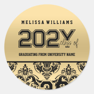 Modern Elegant Gold & Black Damask Class Of 2016 Classic Round Sticker