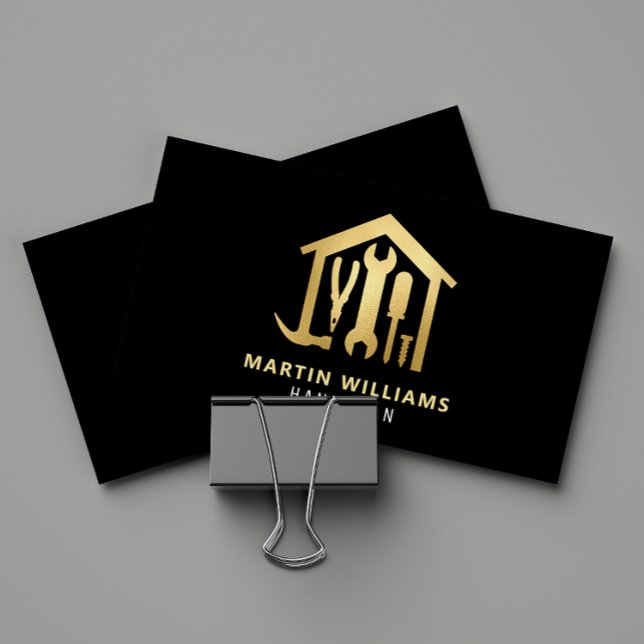 Modern Elegant Gold & Black Handyman  Business Card (Creator Uploaded)