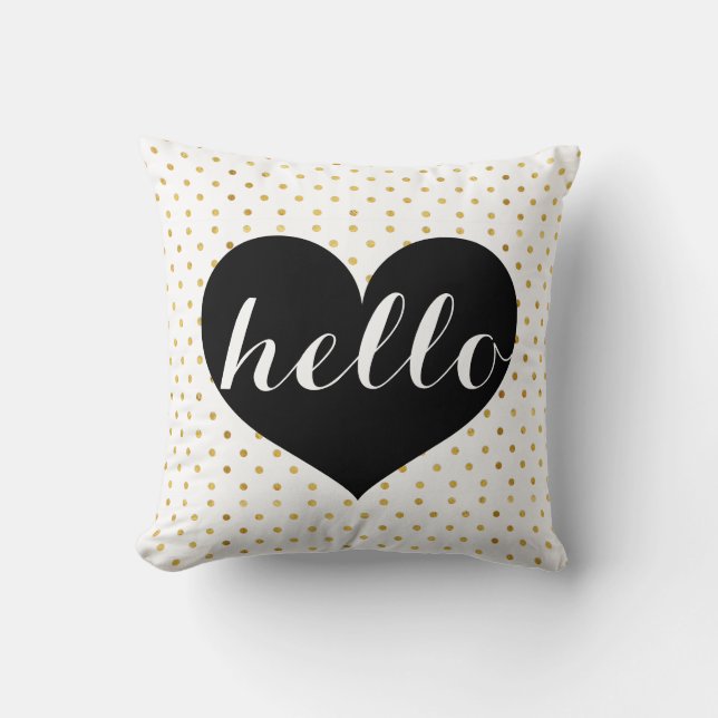 Modern Elegant Gold & Black Hello Heart Custom Cushion (Front)