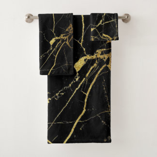 Modern Elegant Gold & Black Marble Design   Bath Towel Set