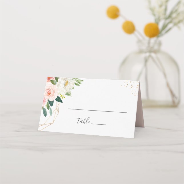 Modern Elegant Gold Blush Pink Floral Wedding Place Card (Front)