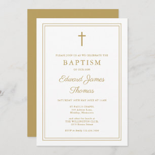 Modern Elegant Gold Border Baptism Invitation