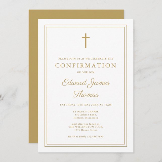 Modern Elegant Gold Border Confirmation Invitation (Front/Back)