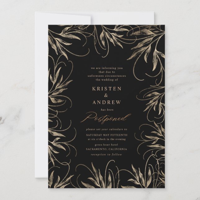 modern elegant gold botanical postponed  Wedding Invitation (Front)