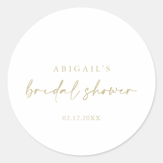 Modern Elegant Gold Bridal Shower Favour  Classic Round Sticker (Front)