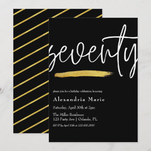 Modern Elegant Gold Brushstroke 70th Birthday  Invitation