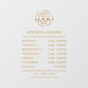Modern Elegant Gold   Business Opening Hours Logo Window Cling