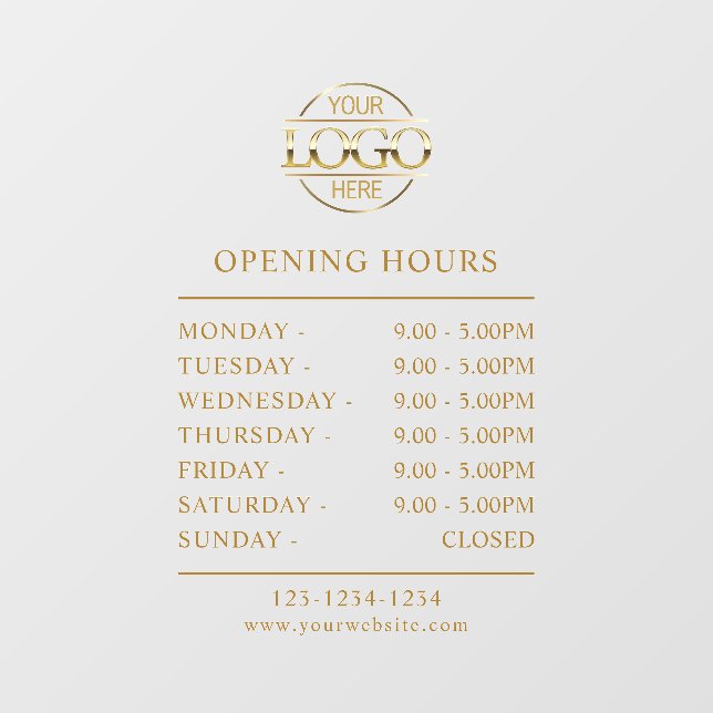 Modern Elegant Gold | Business Opening Hours Logo Window Cling (Sheet)