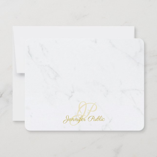 Modern Elegant Gold Caligraphy Script Marble Top Card (Front)