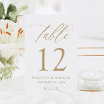 Modern Elegant Gold Calligraphy Wedding Table Number<br><div class="desc">Add a touch of luxury to your wedding reception with our elegant wedding table number cards, featuring stunning gold calligraphy on a crisp white background. This modern and timeless design brings a sophisticated charm that complements weddings of any theme or season. Personalise each card with your names and wedding date...</div>