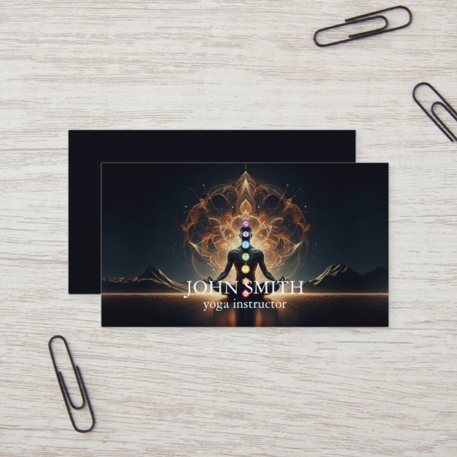Modern Elegant Gold Chakra Spiritual Energy Yoga  Business Card (Front/Back In Situ)