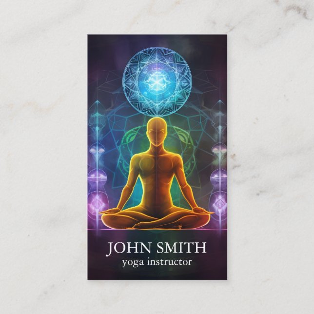 Modern Elegant Gold Chakra Spiritual Energy Yoga  Business Card (Front)