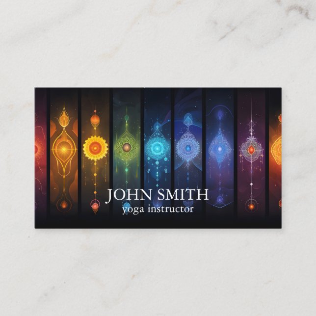 Modern Elegant Gold Chakra Spiritual Energy Yoga  Business Card (Front)