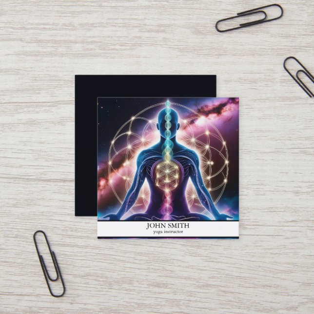 Modern Elegant Gold Chakra Spiritual Energy Yoga  Square Business Card (Front/Back In Situ)