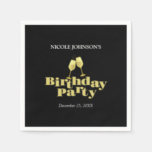 Modern Elegant Gold Champagne Black Birthday Party Napkin