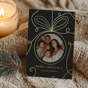 Modern Elegant Gold Christmas Bauble lines Photo Foil Holiday Card