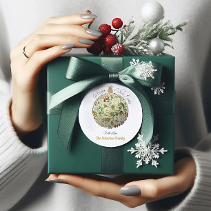 Modern Elegant Gold Christmas Doodle Ornament Classic Round Sticker