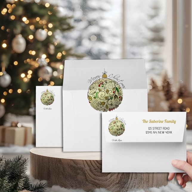 Modern Elegant Gold Christmas Doodle Ornament  Envelope (Creator Uploaded)