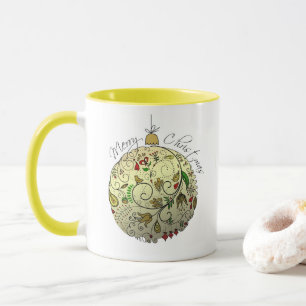 Modern Elegant Gold Christmas Doodle Ornament  MUG
