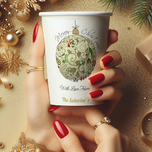 Modern Elegant Gold Christmas Doodle Ornament Paper Cups