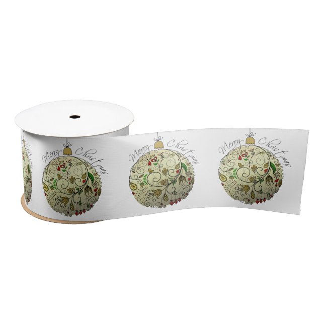 Modern Elegant Gold Christmas Doodle Ornament  Satin Ribbon (Spool)