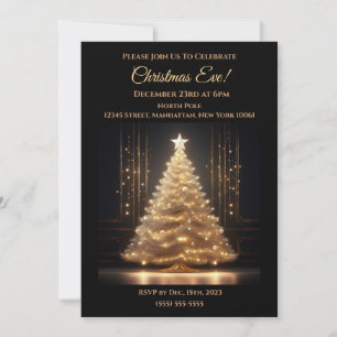 Modern Elegant Gold Christmas Tree Invitation