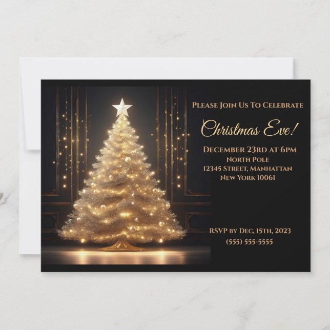 Modern Elegant Gold Christmas Tree Invitation (Front)