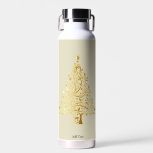 Modern Elegant Gold Christmas Tree Personalised Water Bottle