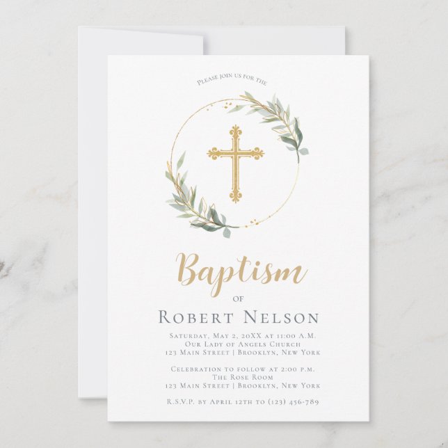 Modern Elegant Gold Circle Baptism Christening  Invitation (Front)