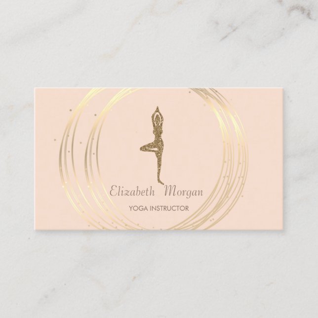Modern Elegant Gold Circles Glitter Yoga Girl Business Card (Front)