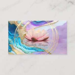 Modern Elegant Gold Circles Lotus Marble Business Card