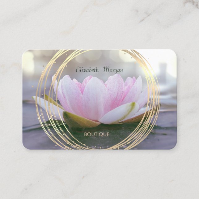 Modern Elegant Gold Circles Pink Lotus  Business Card (Front)