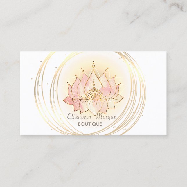 Modern Elegant,Gold Circles Stylish Lotus Business Card (Front)