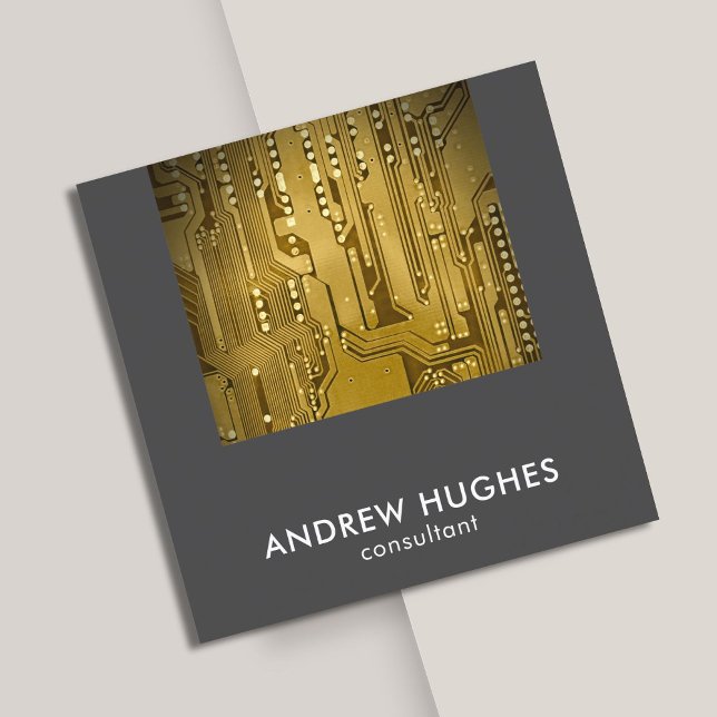 Modern Elegant Gold Circuit Board Consultant Square Business Card (Creator Uploaded)