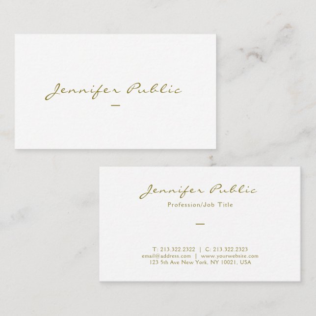 Modern Elegant Gold Colour Calligraphy Script Matt Business Card (Front/Back)