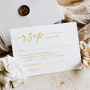 Modern Elegant Gold Colour Script Wedding RSVP Card