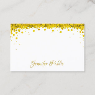 Modern Elegant Gold Confetti Hand Script Text Business Card