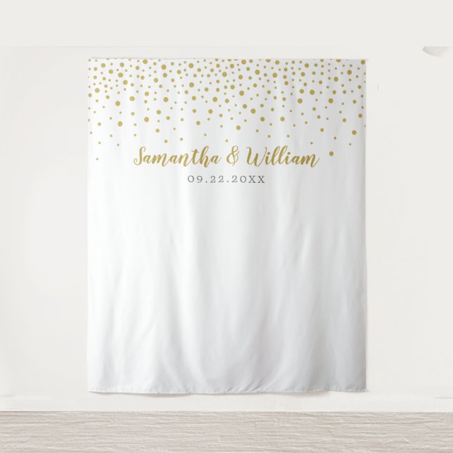 Modern Elegant Gold Confetti Wedding Backdrop Tapestry (Front)