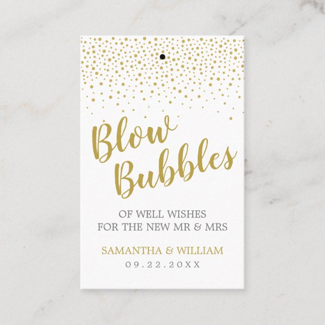 Modern Elegant Gold Confetti Wedding Bubble Tag (Front)