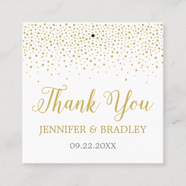Modern Elegant Gold Confetti Wedding Favour Square Business Card (Front)