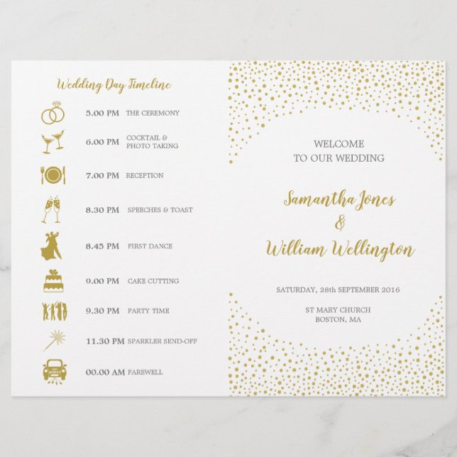 Modern Elegant Gold Confetti Wedding Program (Front)