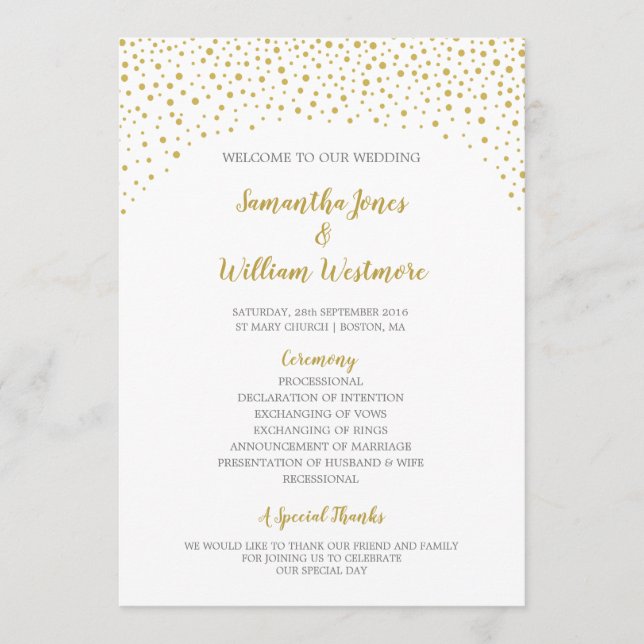 Modern Elegant Gold Confetti Wedding  Programme (Front)