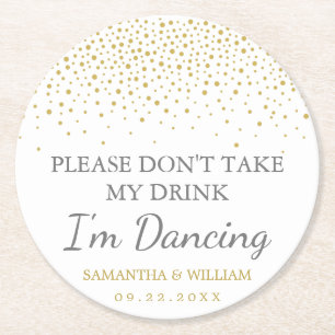 Modern Elegant Gold Confetti Wedding Round Paper Coaster