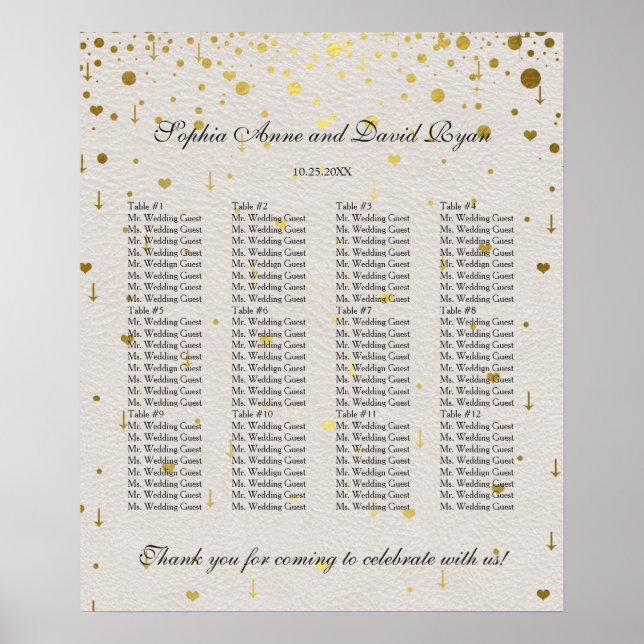 Modern Elegant Gold Confetti Wedding Seating Chart (Front)