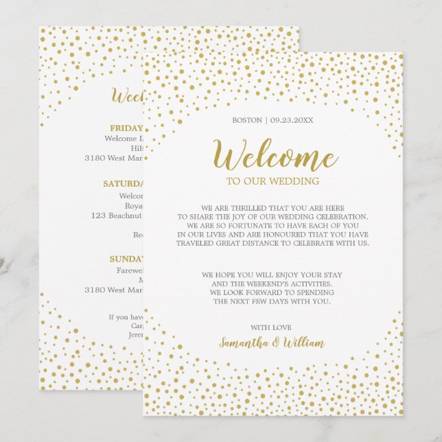 Modern Elegant Gold Confetti Wedding Welcome Note Invitation (Front/Back)