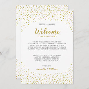 Modern Elegant Gold Confetti Wedding Welcome Note Invitation