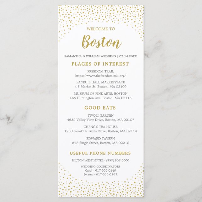 Modern Elegant Gold Confetti Wedding Welcome Note Programme (Front)
