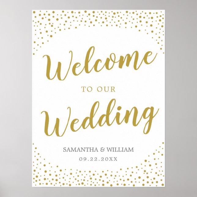 Modern Elegant Gold Confetti Wedding Welcome Sign (Front)